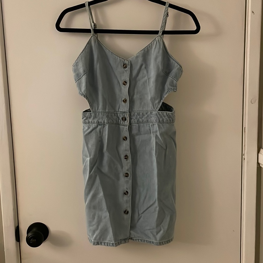Denim button up dress with cutouts